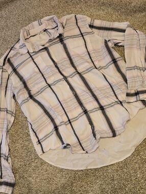 Men's Light Pink and Black Plaid Button-Up Shirt